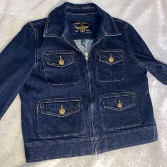 Lauren Jeans Company Dark Jean Denim Naval Military  Jacket Size Large - Picture 7 of 11